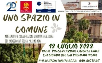 “UNO SPAZIO IN COMUNE” – RIQUALIFICAZIONE DI PIAZZA LOLLI, A PALERMO. SARÀ CURATA DAGLI OSPITI DEI SAI “PALERMO MSNA”, GESTITI DAL CONSORZIO UMANA SOLIDARIETÀ. MARTEDÌ 12 LUGLIO, ORE 18, PRESENTAZIONE PROGETTO