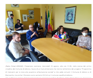 IL SOLIDALE (10.08.2022). Adrano. Oggi presentato progetto in Municipio di distribuzione alimentare a famiglie bisognose dei comuni di Adrano e Biancavilla e Distretto D12, gestita da Consorzio Umana Solidarietà