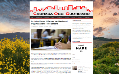 Cronaca Oggi Quotidiano (07.10.2022) Iscrizioni Corso di laurea per Mediatori Organizzazioni Terzo Settore