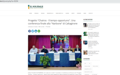 IL SOLIDALE (08.11.2022) Progetto “Chairos – Il tempo opportuno”. Una conferenza finale alla “Narbone” di Caltagirone