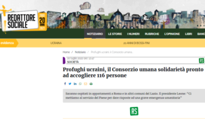 REDATTORE SOCIALE (20.07.2022) Profughi ucraini, il Consorzio umana solidarietà pronto ad accogliere 116 persone