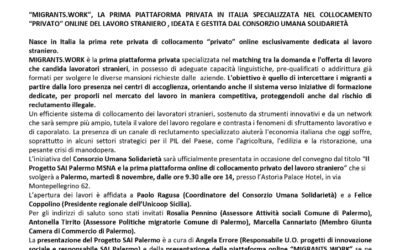 Com. Stampa (07.11.2022) “MIGRANTS.WORK”, LA PRIMA PIATTAFORMA PRIVATA IN ITALIA SPECIALIZZATA NEL COLLOCAMENTO “PRIVATO” ONLINE DEL LAVORO STRANIERO , IDEATA E GESTITA DAL CONSORZIO UMANA SOLIDARIETÀ