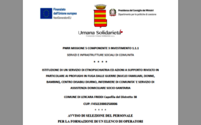 AVVISO DI SELEZIONE DEL PERSONALE PER LA FORMAZIONE DI UN ELENCO DI OPERATORI / ISTITUZIONE DI UN SERVIZIO DI ETNOPSICHIATRIA ED AZIONI A SUPPORTO RIVOLTO IN PARTICOLARE AI PROFUGHI IN FUGA DALLE GUERRE (NUCLEI FAMILIARI, DONNE, BAMBINI), CENTRO DISABILI DIURNO, INFERMIERE DI COMUNITA’ E SERVIZIO DI ASSISTENZA DOMICILIARE SOCIO-SANITARIA  COMUNE DI LERCARA FRIDDI Capofila del Distretto 38  CUP: F45I22000250006 /  PNRR MISSIONE 5 COMPONENTE 3 INVESTIMENTO 1.1.1  SERVIZI E INFRASTRUTTURE SOCIALI DI COMUNITA’