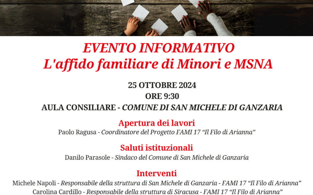 Evento informativo sull’affido familiare di minori e MSNA